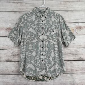 Reyn Spooner Tropical Button Down Hawaiian Shirt Mens Medium White Green